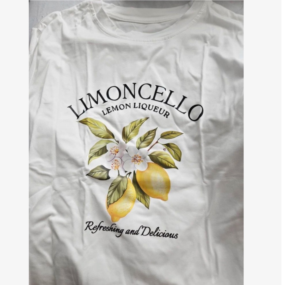 White Crew Neck Tee Shirt Printed Limoncello Lemon Graphic - Picture 10 of 10